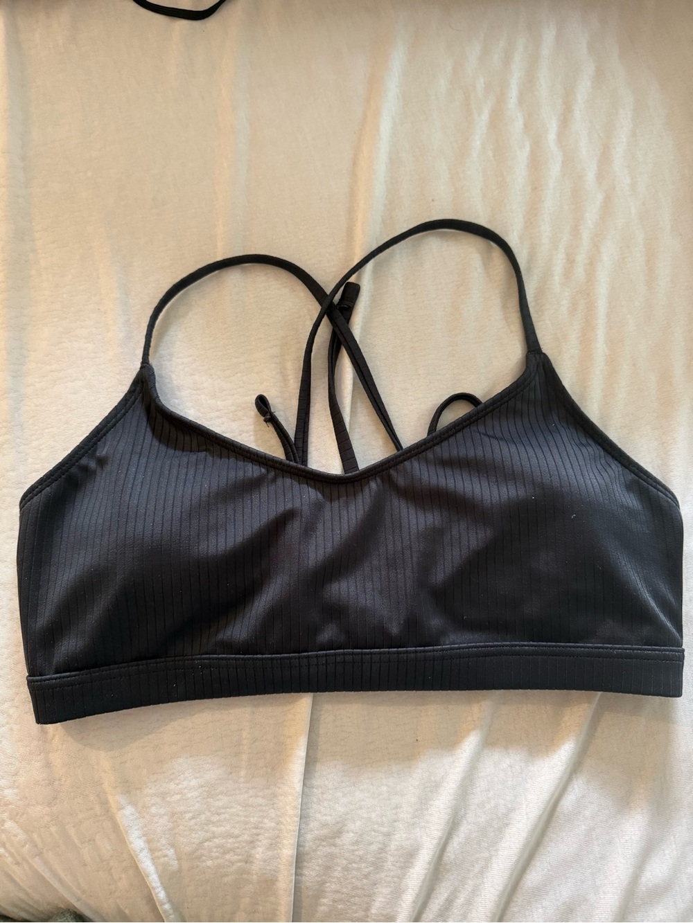 Black Ribbed Strappy Swim Bralette - Women